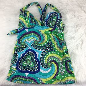 swim by Cacique 40D green retro swim top tankini